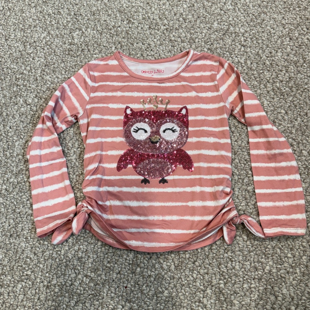 Colette Lilly Girls Pink Striped Sequin Owl Long‎ Sleeve Top Size 4T